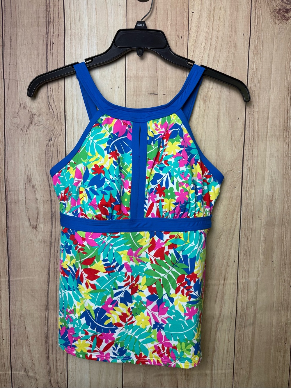 Lands' End Bright Blue Multicolor Floral Tankini Top